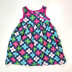 Vintage Y2K Carter's Floral Sleeveless Dress Kids Navy Blue Pink Flower Print 4